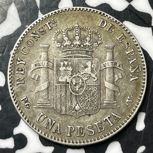 1896 Spain 1 Peseta Lot#T2209 Silver! Nice!