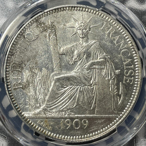 1909-A French Indo-China 1 Piastre PCGS Cleaned-AU Detail Lot#G8313 Silver!