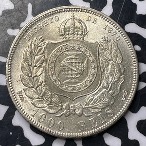 1888 Brazil 1000 Reis Lot#JM8599 Silver! High Grade! Beautiful!