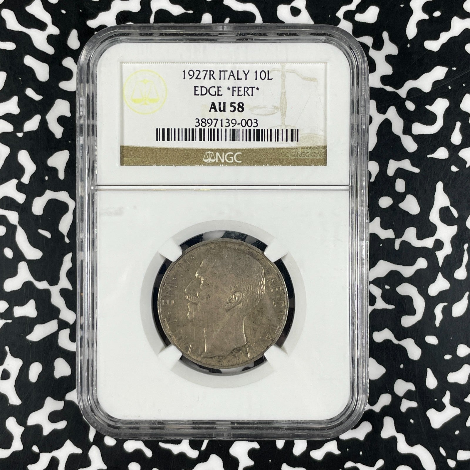 1927-R Italy 10 Lire NGC AU58 Lot#G2171 Silver! KM#68.2