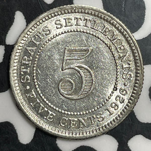 1926 Straits Settlements 5 Cents Lot#T2963 Silver! High Grade! Beautiful!