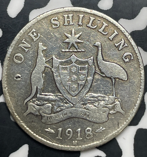 1918-M Australia 1 Shilling Lot#T9996 Silver! Old Cleaning
