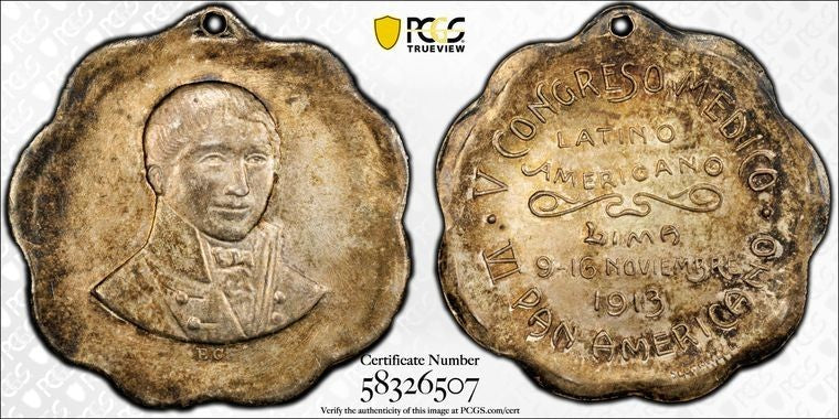 1913 Peru 5th Latin American Medical Conference Token PCGS MS63 Lot#G3947 Silver
