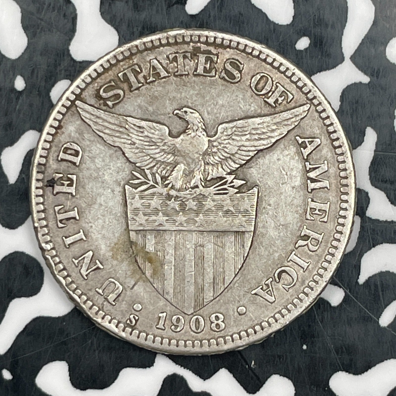 1908-S U.S. Philippines 50 Centavos Lot#N3570 Silver! Nice Detail, Old Cleaning