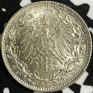 1918-D Germany 1/2 Mark Half Mark Lot#D6988 Silver! High Grade! Beautiful!
