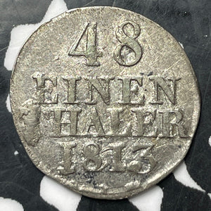 1813 Germany Saxony 1/48 Thaler Lot#E8805 Silver! Nice!