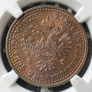 1851-A Austria 2 Kreuzer NGC MS64RB Lot#G8788 Choice UNC! Beautiful Toning!