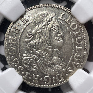 1675 Austria Hall 3 Kreuzer NGC MS63 Lot#G7656 Silver! Choice UNC!