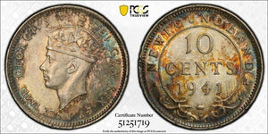 1941-C Newfoundland 10 Cents PCGS MS62 Lot#G9236 Silver! Beautiful Toning!