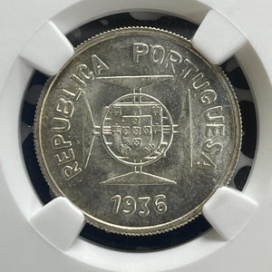 1936 Portuguese India 1/2 Rupia NGC MS64 Lot#G1089 Silver! Choice UNC!