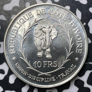 1966 Ivory Coast 10 Francs Lot#JM8722 Large Silver! Proof! Elephant