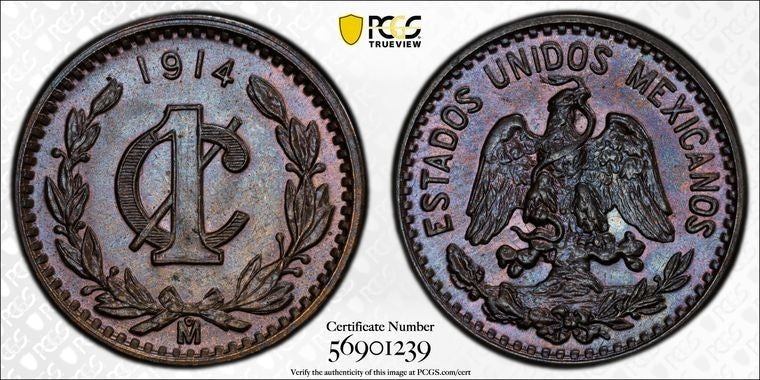 1914-Mo Mexico 1 Centavo PCGS MS65BN Lot#G4136 Gem BU!