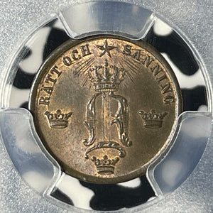 1857 Sweden 1/2 Ore PCGS MS64RB Lot#G156 Choice UNC!