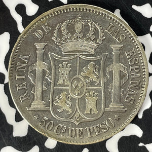 1868 Spanish Philippines 50 Centavos Lot#T4675 Silver!