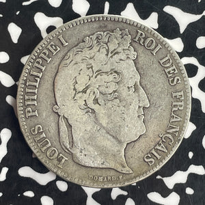 1835-B France 5 Francs Lot#T8299 Large Silver Coin!