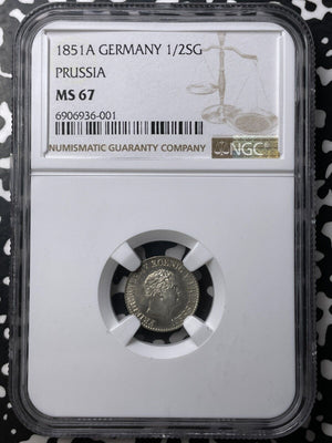 1851-A Germany Prussia 1/2 Groschen NGC MS67 Lot#G8738 Silver! Solo Top Graded!