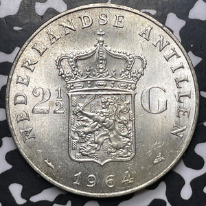1964 Netherlands Antilles 2 1/2 Gulden Lot#MK365 Silver! High Grade! Beautiful!