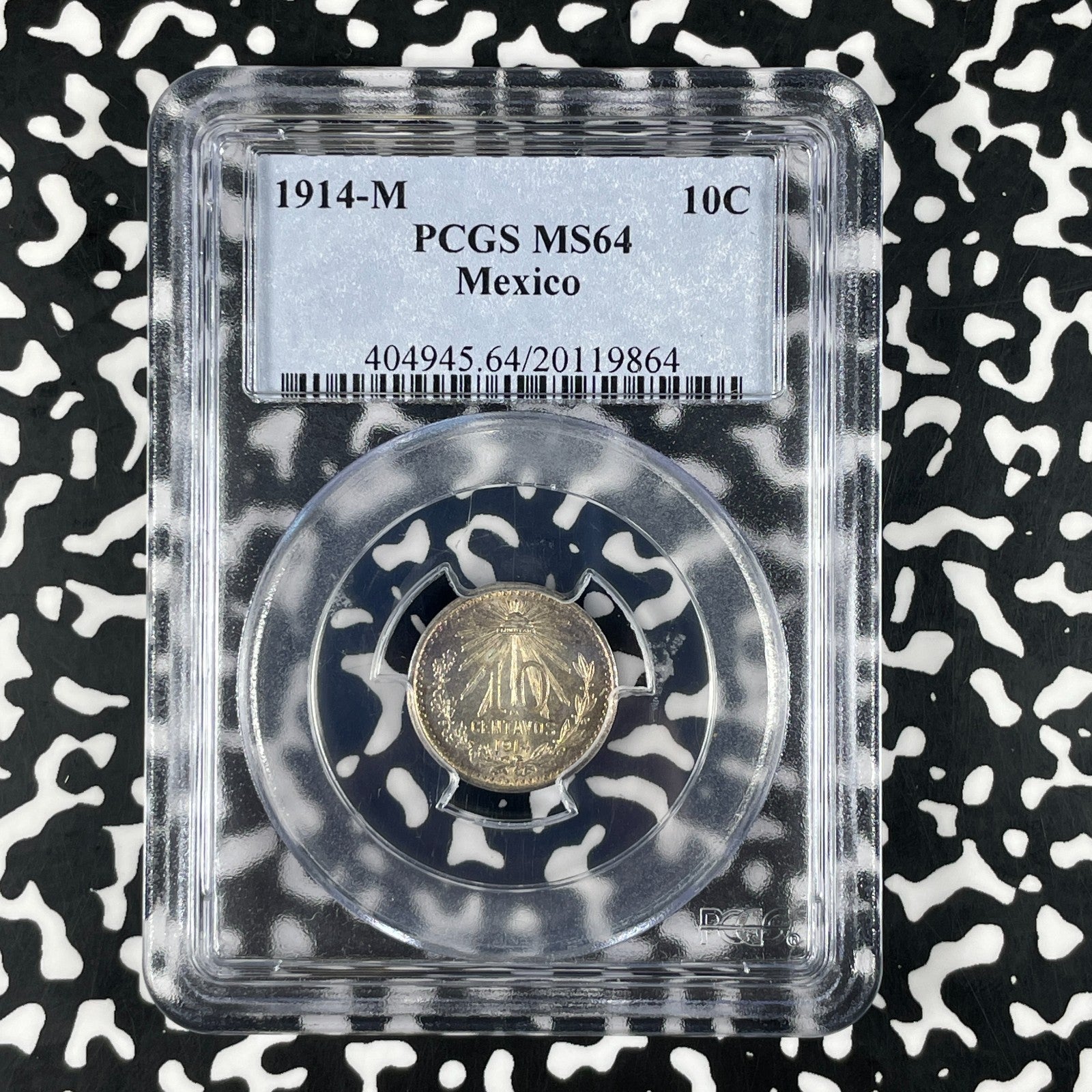 1914-M Mexico 10 Centavos PCGS MS64 Lot#G2089 Silver! Choice UNC!