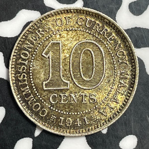 1941 Malaya 10 Cents Lot#T2945 Silver! High Grade! Beautiful!