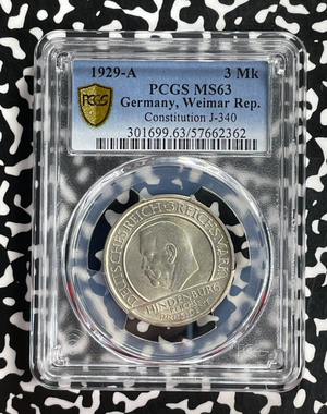 1929-A Germany Constitution 3 Mark PCGS MS63 Lot#G891 Silver! Choice UNC! J-340
