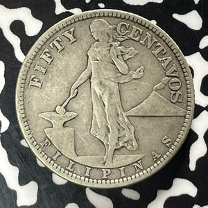 1920 U.S. Philippines 50 Centavos Lot#T5207 Silver!