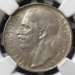 1927-R Italy 10 Lire NGC MS63 Lot#G9035 Silver! Choice UNC! Edge 'Fert'