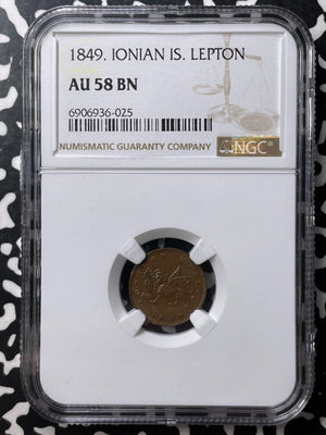 1849 Ionian Islands 1 Lepton NGC AU58BN Lot#G8722