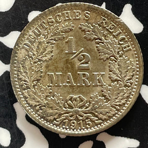 1915-A Germany 1/2 Mark Half Mark Lot#T5161 Silver! High Grade! Beautiful!