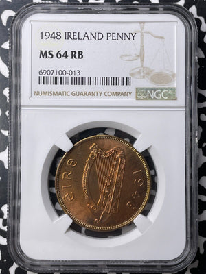 1948 Ireland 1 Penny NGC MS64RB Lot#G8946 Choice UNC!