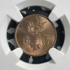 1937 Danzig 1 Pfennig NGC MS64RB Lot#G840 Choice UNC!
