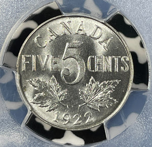 1922 Canada 5 Cents PCGS MS64 Lot#G042 Choice UNC! Near 'S' Variety