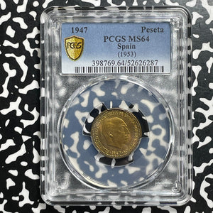 1947 (53) Spain 1 Peseta PCGS MS64 Lot#G991 Choice UNC!