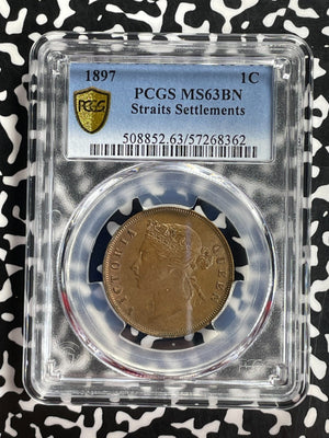 1897 Straits Settlements 1 Cent PCGS MS63BN Lot#G801 Choice UNC!