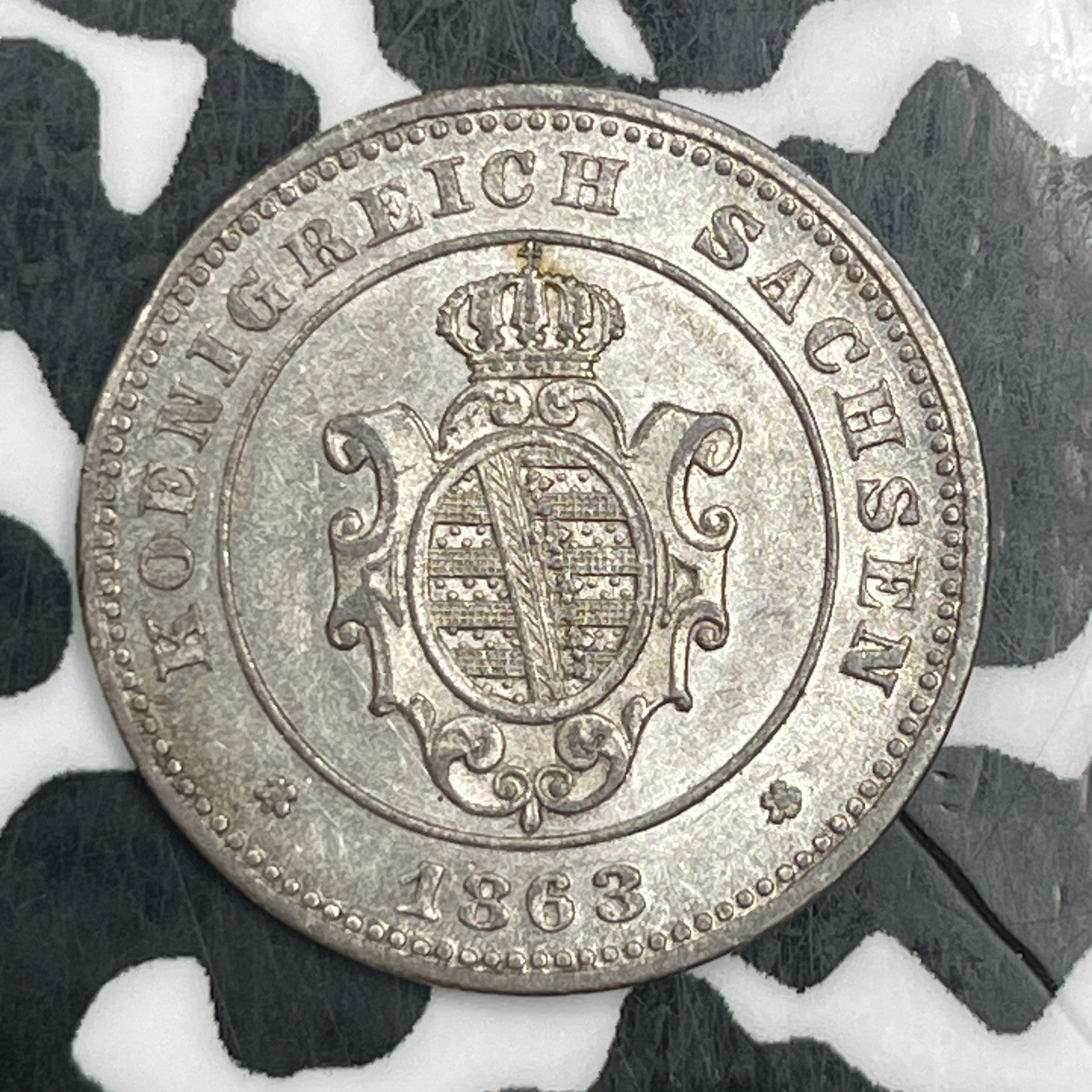 1863-B Germany Saxony 1 Neu-Groschen Lot#F9196 Silver! High Grade! Beautiful!