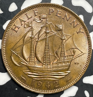 1942 Great Britain 1/2 Penny Half Penny Lot#T9051 High Grade! Beautiful!