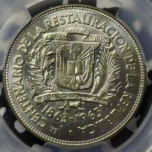 1963 Dominican Republic 1/2 Peso PCGS MS65 Lot#G8307 Silver! Gem BU!