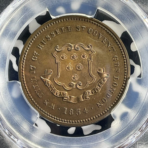 1834 G.B. London William Till Coin Dealer 1/2 Penny Token PCGS MS65RB Lot#G761