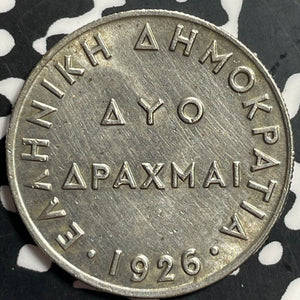 1926 Greece 2 Drachmai Lot#E7856 Nice!