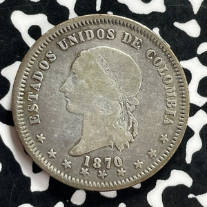 1870-Bogata Colombia 5 Decimos Lot#JM9844 Silver! Scarce!