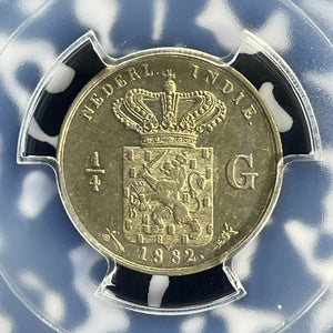 1882 Netherlands East Indies 1/4 Gulden PCGS AU58 Lot#G804 Silver!