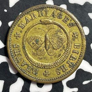 1845 G. B. Marriages, Births & Deaths Snake & Butterfly Token Lot#T1427 Nice!