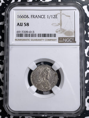 1660-& France 1/12 Ecu NGC AU58 Lot#G9579 Silver! Scarce! KM#199.14