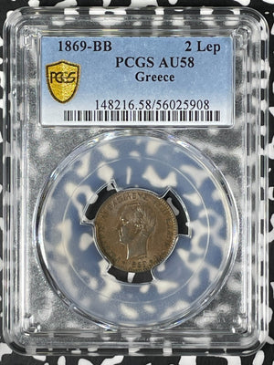 1869-BB Greece 2 Lepta PCGS AU58 Lot#G070