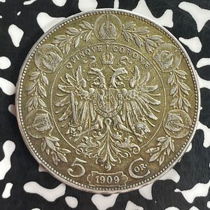 1909 Austria 5 Corona Lot#T8153 Large Silver Coin!