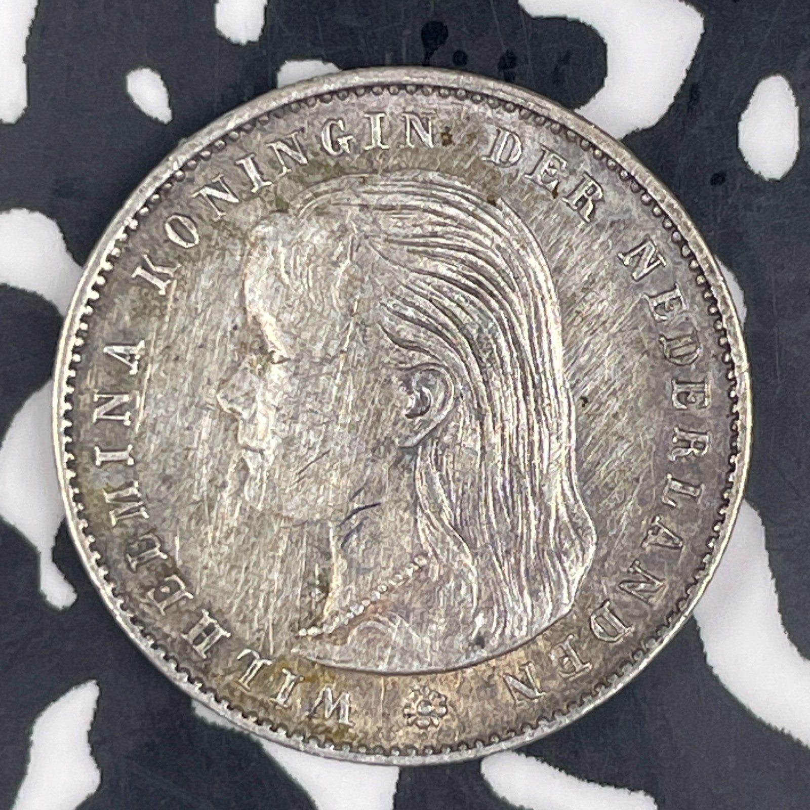 1897 Netherlands 25 Cents Lot#C9222 Silver! Nice Detail, Cleaned