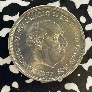 1957 (66) Spain 25 Pesetas Lot#T3010 High Grade! Beautiful!