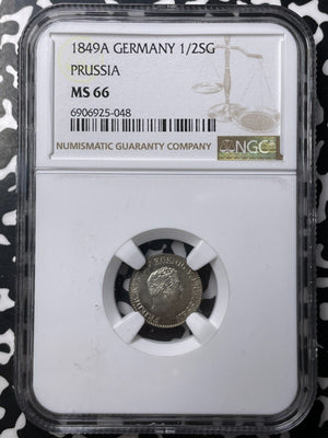 1849-A Germany Prussia 1/2 Groschen NGC MS66 Lot#G8906 Silver! Solo Top Graded!