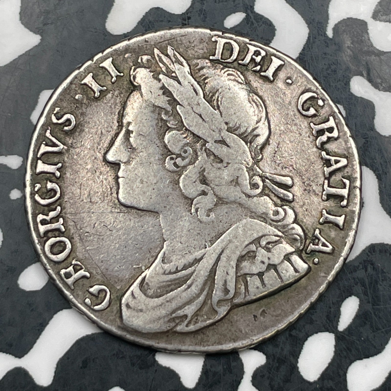 1734 Great Britain George II 1 Shilling Lot#JM2210 Silver!