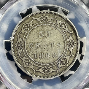 1880 Newfoundland 50 Cents PCGS VF20 Lot#G883 Silver! Key Date!