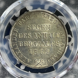 1862-A Germany Anhalt-Bernburg 1 Thaler PCGS AU58 Lot#G1080 Silver! KM#88